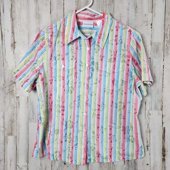 Alfred Dunner Striped Button-Down Short Sleeve Shirt Size 14 - Picture 1 of 9